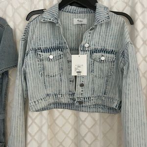 Faded bleached rail road striped cropped jean jacket